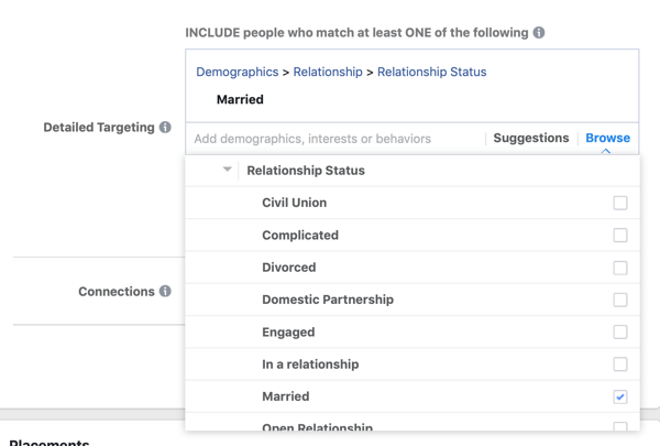 Opcije demografskog ciljanja za Facebook oglasnu kampanju.
