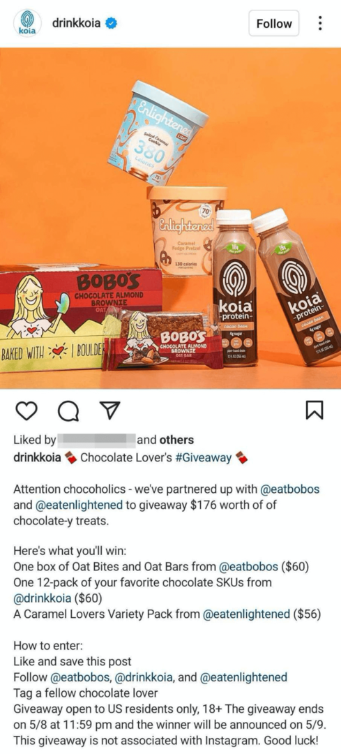 slika poslovnog posta na Instagramu s nagradom u zajedničkom brendu