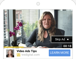 Kako postaviti YouTube oglasnu kampanju, korak 6, odaberite format YouTube oglasa, primjer TrueView oglasa