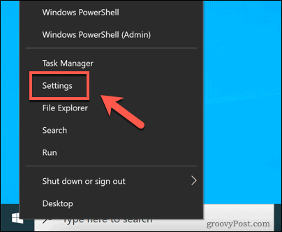 Otvaranje izbornika Windows Settings