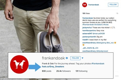 Frank i Oak primjer dodavanja veza na vašu Instagram biografiju
