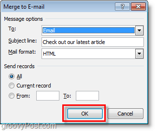 potvrdite i kliknite OK za slanje masovne e-pošte prilagođenih e-poruka