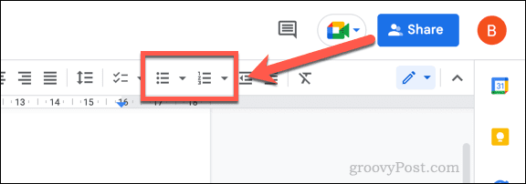 Umetanje popisa s grafičkim oznakama ili numeriranog popisa u Google Dokumente