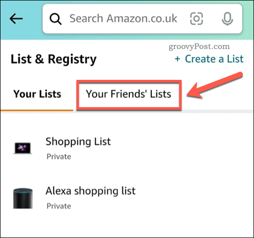 Pregledajte popise želja prijatelja u aplikaciji Amazon