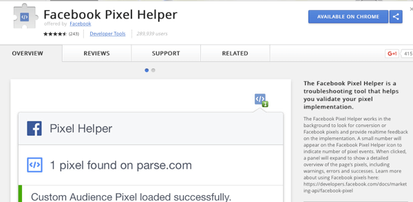 Instalirajte Facebook Pixel Helper da biste provjerili radi li vaše praćenje.