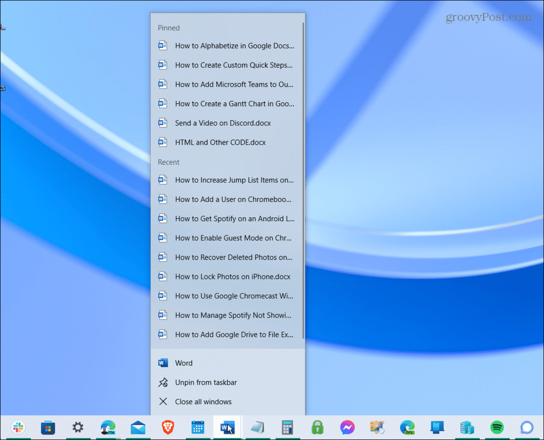 Povećajte stavke popisa skokova u sustavu Windows 