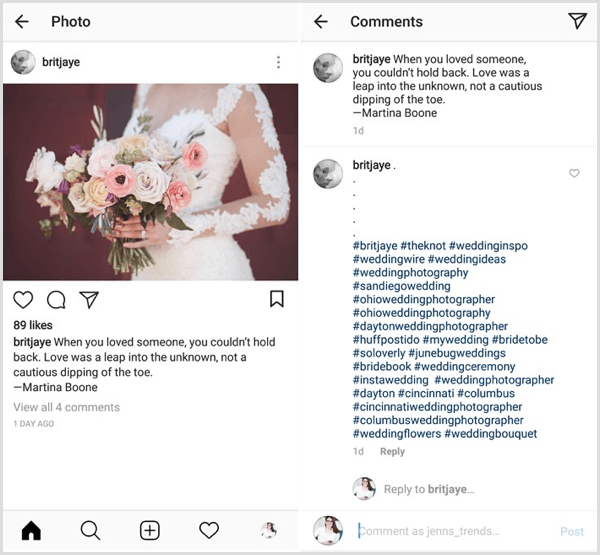 primjer Instagram posta s kombinacijom hashtagova sadržaja, industrije, niše i marke