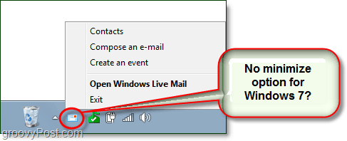 kako minimizirati živu poštu u programskoj traci u sustavu Windows 7