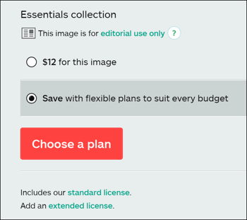 Stock art usluga može vam omogućiti da odaberete vrstu licence za slike koja vam treba.