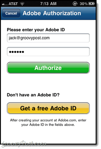 autorizirajte sa svojim Adobe ID-om
