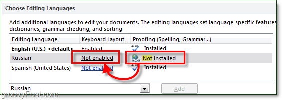 omogućuju provjeru pravopisa i raspored tipkovnica za rudene jezike u sustavu Office 2010