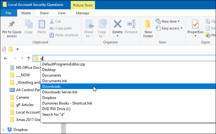 Automatsko dovršavanje primjera File Explorer