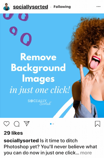 Socijalno sortirana Instagram objava sa svijetlim fontom na tamnijoj pozadini