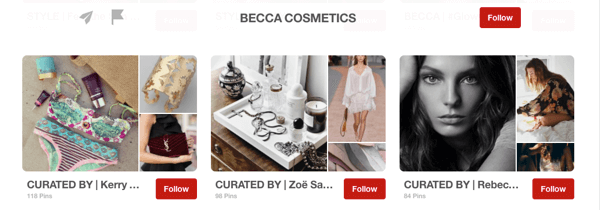 Primjer dasaka za goste na Pinterestu koje su uredili influenceri za Becca Cosmetics.