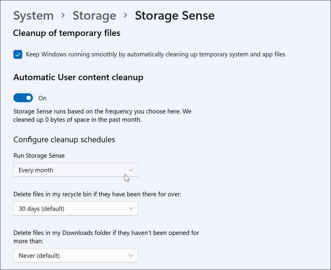 Kako omogućiti i konfigurirati Storage Sense u sustavu Windows 11