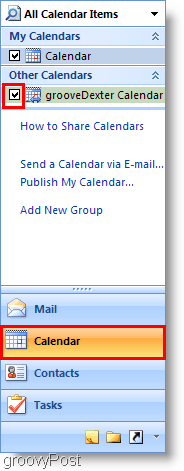 Slika zaslona kalendara Outlook 2007 - Dodajte 2. kalendar