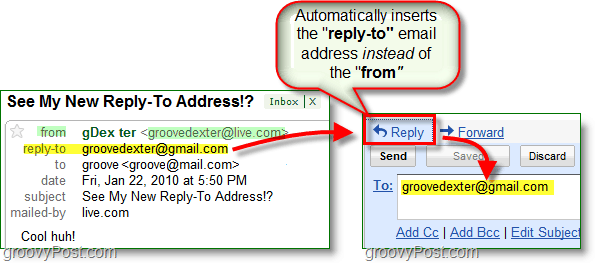kad postavite adresu e-pošte za odgovor šalje sve odgovore na vašu alternativnu adresu