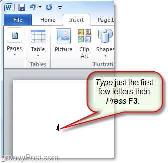 koristite tipku f3 za umetanje autoteksta u Word ili Outlook