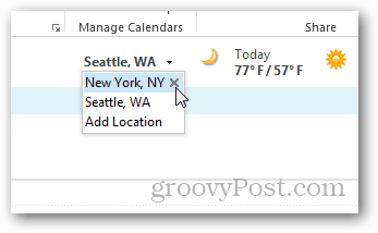 Prognoza vremena za kalendar Outlook 2013 - Dodavanje / uklanjanje gradova