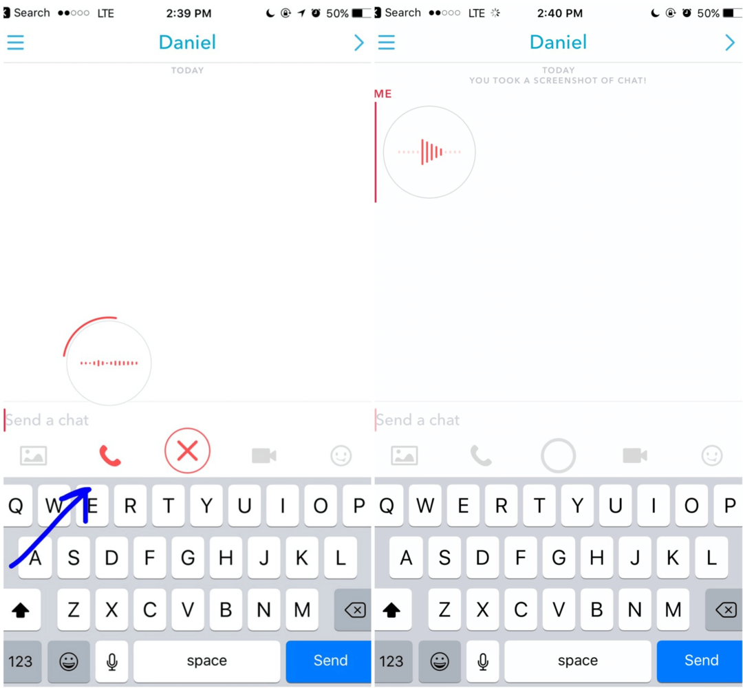 U Snapchatu držite ikonu telefona kako biste snimili glasovnu poruku koju će vaš kupac vidjeti sljedeći put kad se prijavi.