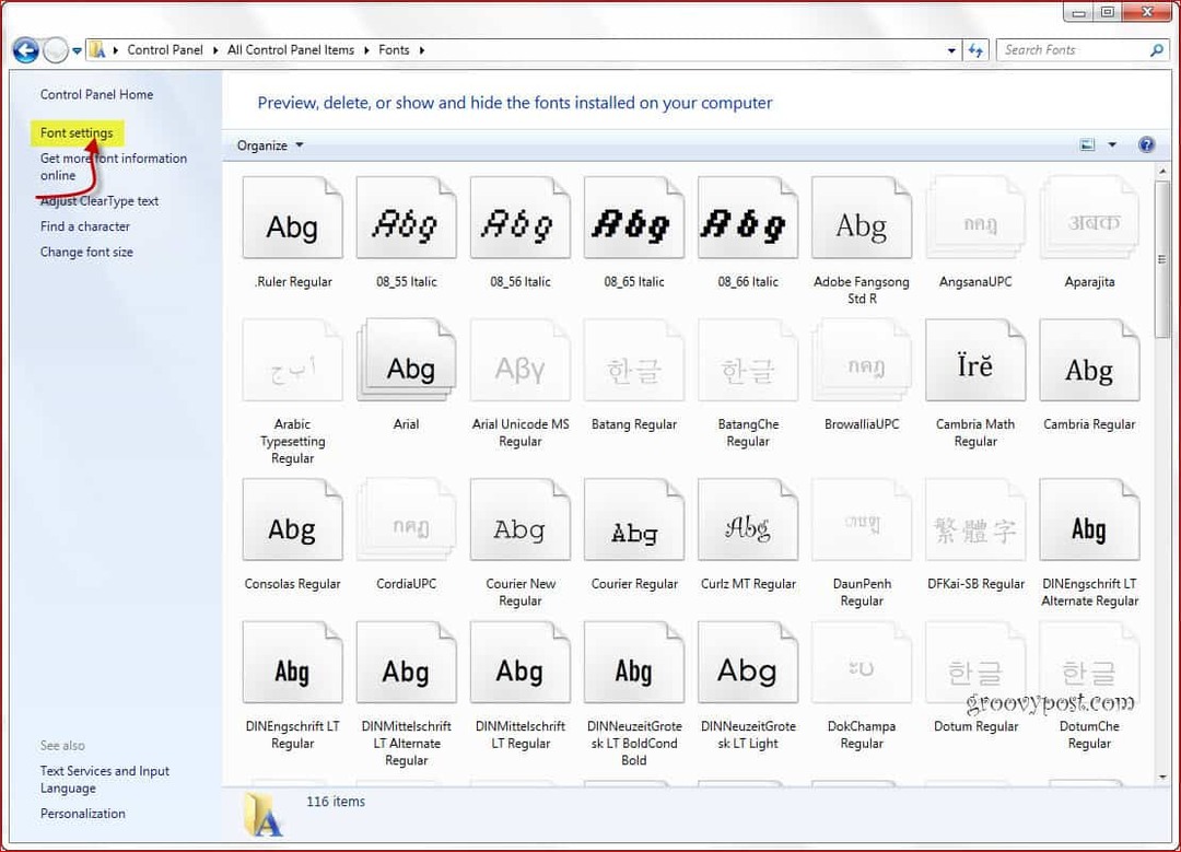 Kako vratiti zadane fontove u sustavu Windows 7