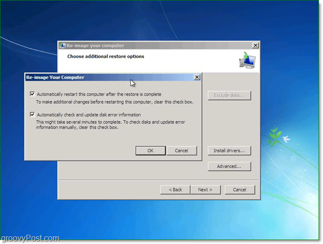 koristite napredne opcije za prilagodbu obnove slike sustava Windows 7