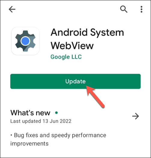 Ažuriranje WebView sustava Android u Trgovini Google Play
