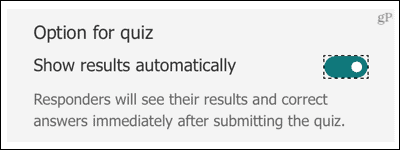 Microsoft Forms Quiz, Automatski prikaži rezultate