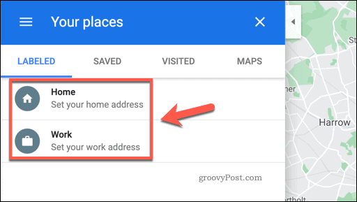Google Maps izbornik Vaša mjesta