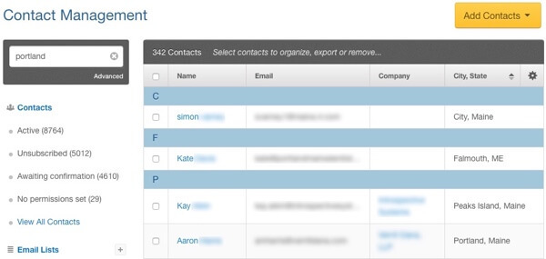 uzorak segmentiranog popisa adresa za upravljanje kontaktima