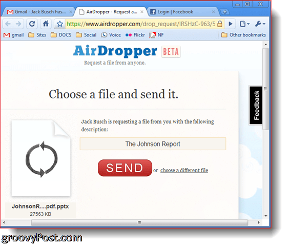 AirDropper Dropbox - Odaberite datoteku za slanje