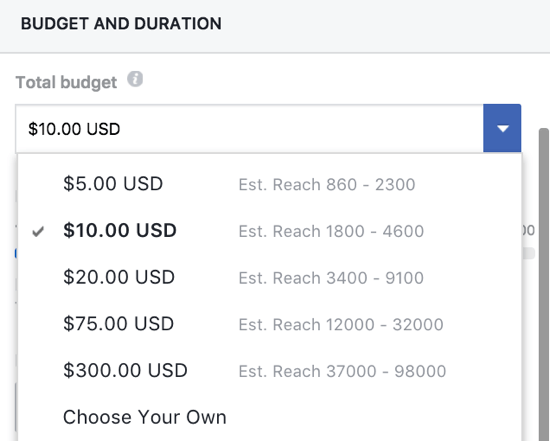 Možete ručno postaviti proračun za objavu koju je pojačao Facebook.