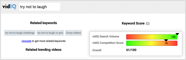 Kliknite natpis konkurenta u VidIQ-u da biste vidjeli opseg pretraživanja i konkurenciju za tu oznaku.