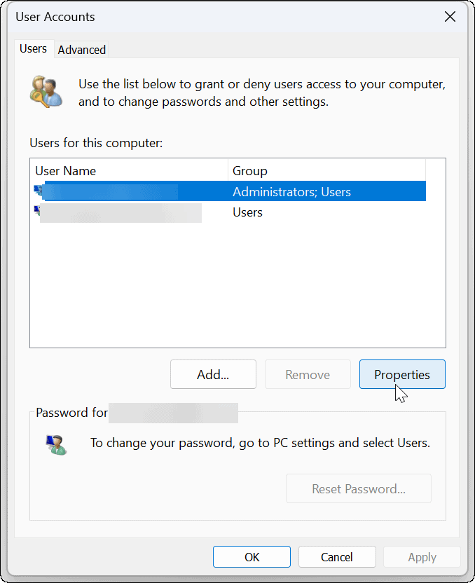 svojstva računa Windows 11