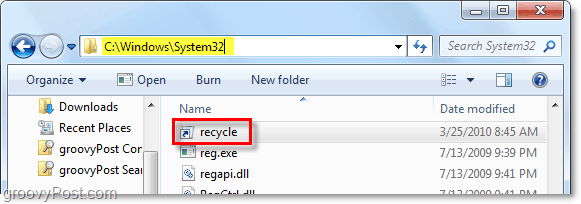 stavite koš za smeće u mapu Windows 7 system32