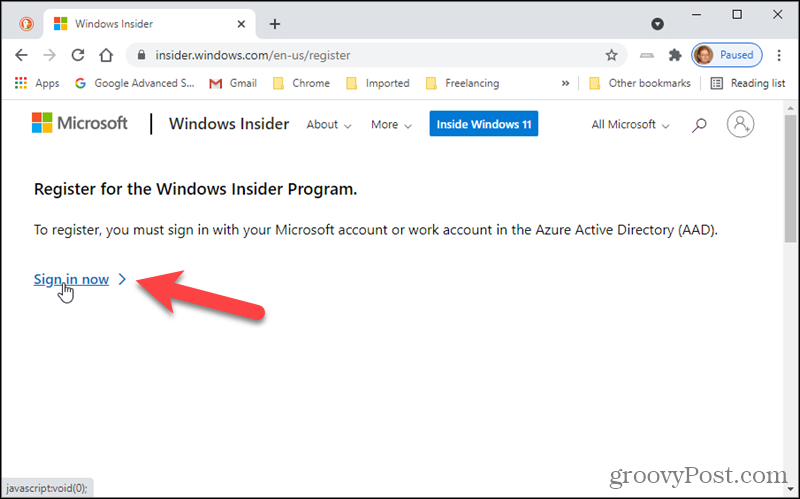 Prijavite se u program Windows Insider