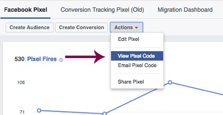 Kliknite Pregled piksela za pristup jedinstvenom Facebook pikselu.