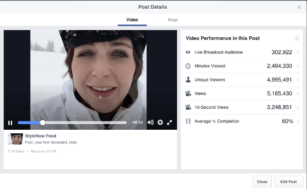 facebook video metrika uživo
