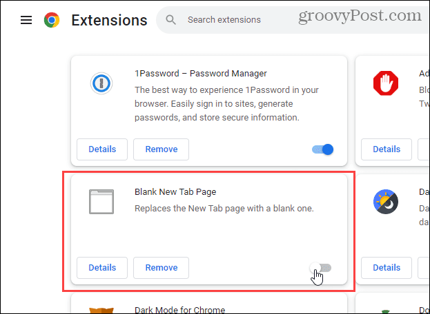 Onemogućite proširenje Prazna stranica nove kartice u Chromeu
