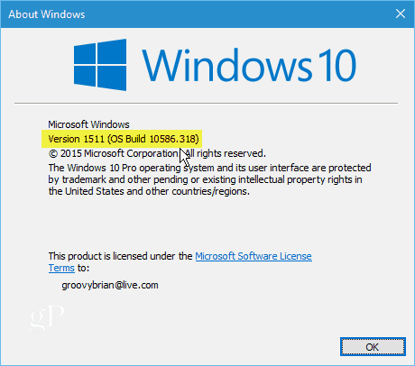Windows 10 Verzija 1511 Build 10586-318