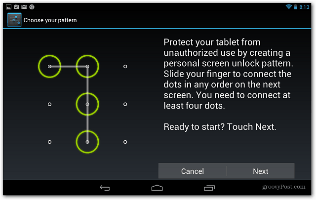 Postavljanje zaključavanja zaslona na tabletu Google Nexus 7