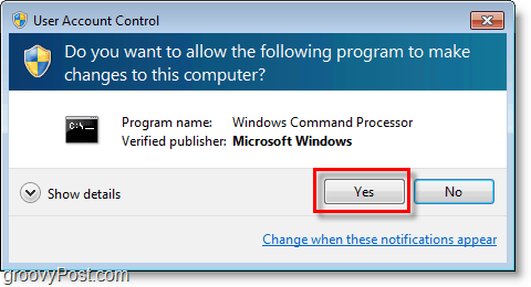 Snimak zaslona sustava Windows 7 - kroz kroz cmd admin uac