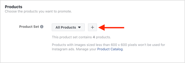 Odaberite proizvode koje ćete promovirati u svojoj Facebook kampanji dinamičnih oglasa.