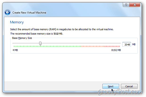 VirtualBox odaberite memoriju Windows 8