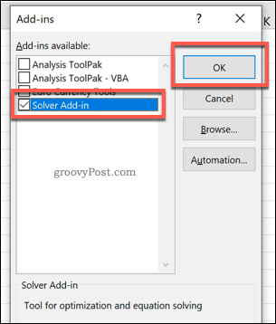 Omogućavanje dodavanja u Excelu Solver