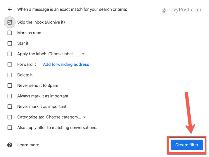 gmail gumb za stvaranje filtra