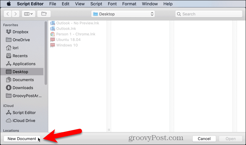 Otvorite novi dokument u Script Editor-u na Macu