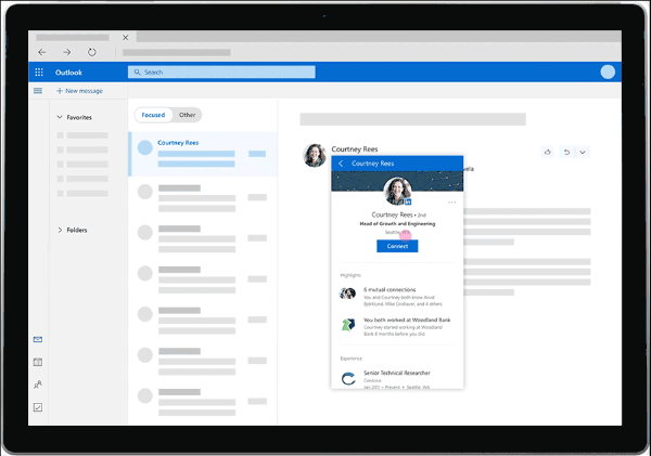 LinkedIn će sada pružiti bogate uvide poput slika profila, povijesti rada i još mnogo toga izravno iz osobne pristigle pošte korisnika Outlook.com.