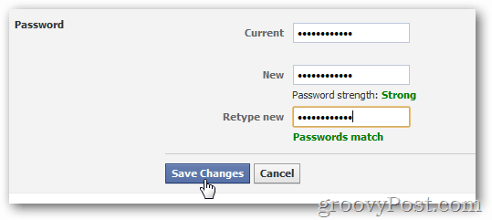 kliknite Spremi promjene da biste omogućili novu lozinku