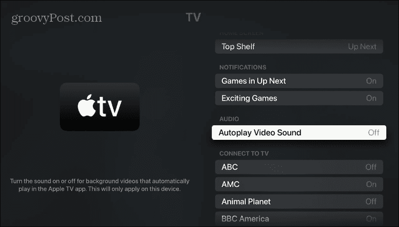 Onemogućite automatsku reprodukciju videa i zvuka na Apple TV-u